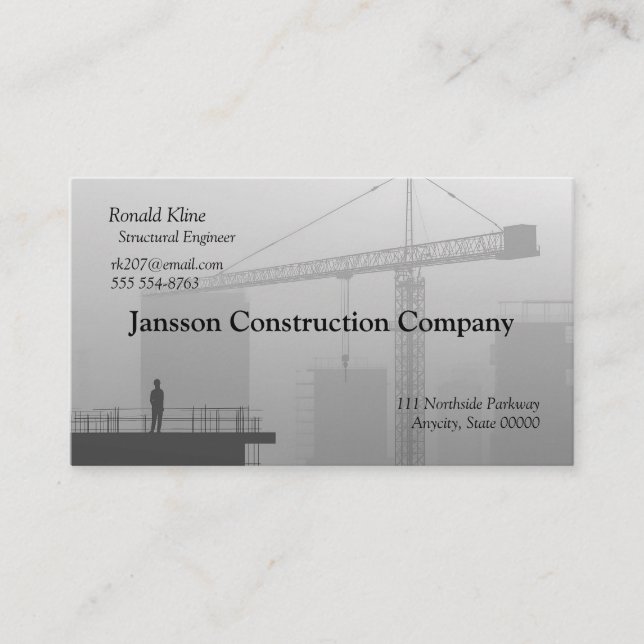 Cartão De Visita Grua de construção e trabalhador (Frente)