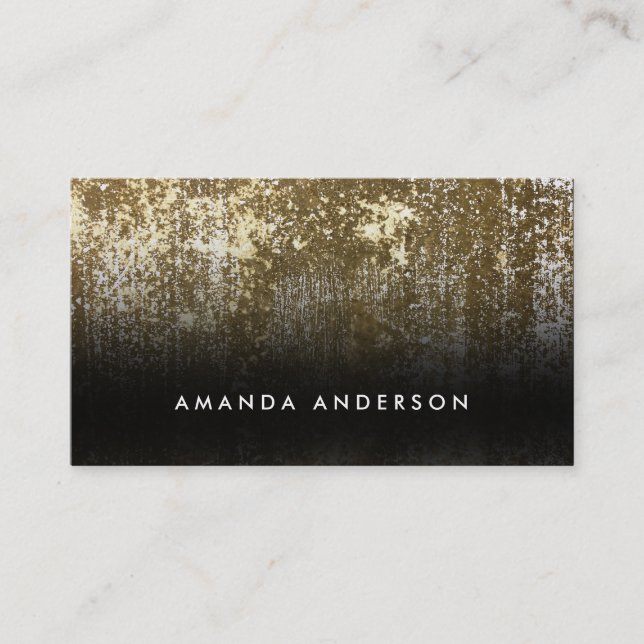 Cartão De Visita Grunge Contemporâneo Branco e Dourado (Frente)