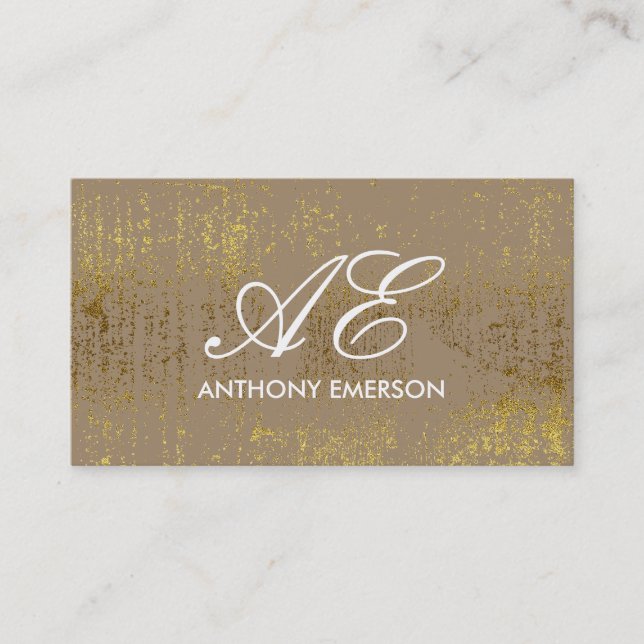 Cartão De Visita Grunge Dourado do Script Monograma Elegante (Frente)
