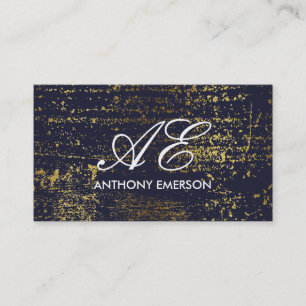 Cartão De Visita Grunge Dourado do Script Monograma Elegante