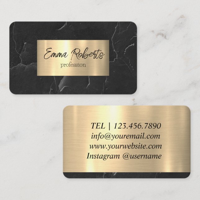 Cartão De Visita Grunge Muro rachado Textura Preta Dourada (Frente/Verso)