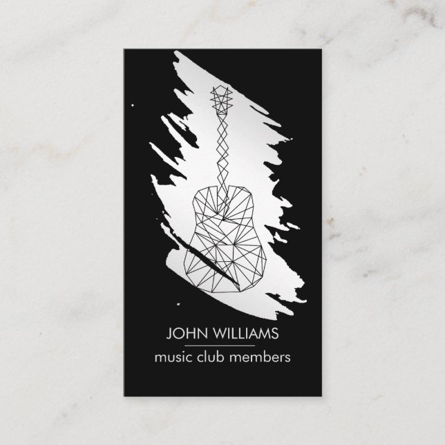 Cartão De Visita Guitar Music World Teacher Player Silver Cinza (Frente)