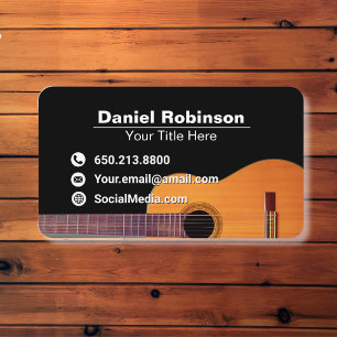 Cartão De Visita Guitarra de Música Negra Moderna e Elegante