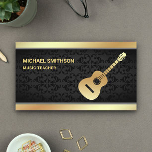 Cartão De Visita Guitarrista Dourado Black Damask