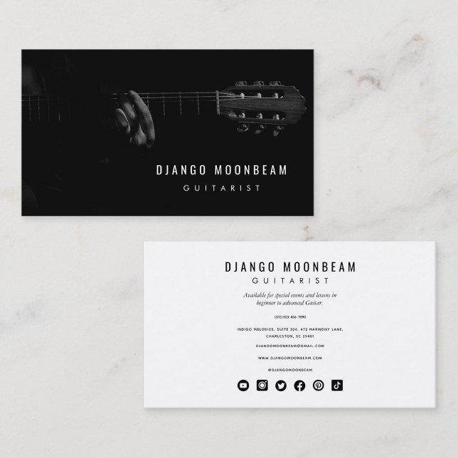 Cartão De Visita Guitarrista Profissional e Professora de Música de (Professional Guitarist and Guitar Music Teacher Business Card)