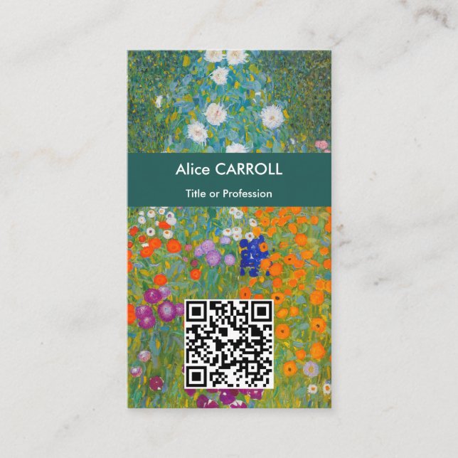 Cartão De Visita Gustav Klimt - Jardim Flor - Código QR (Frente)