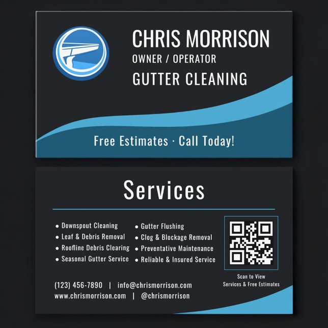 Cartão De Visita Gutter Cleaning Service QR Code (Criador carregado)