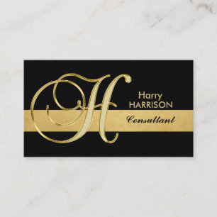 Cartão De Visita 'H inicial preto Dourado Monogrammed elegante