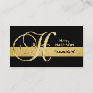 Cartão De Visita 'H inicial preto Dourado Monogrammed elegante