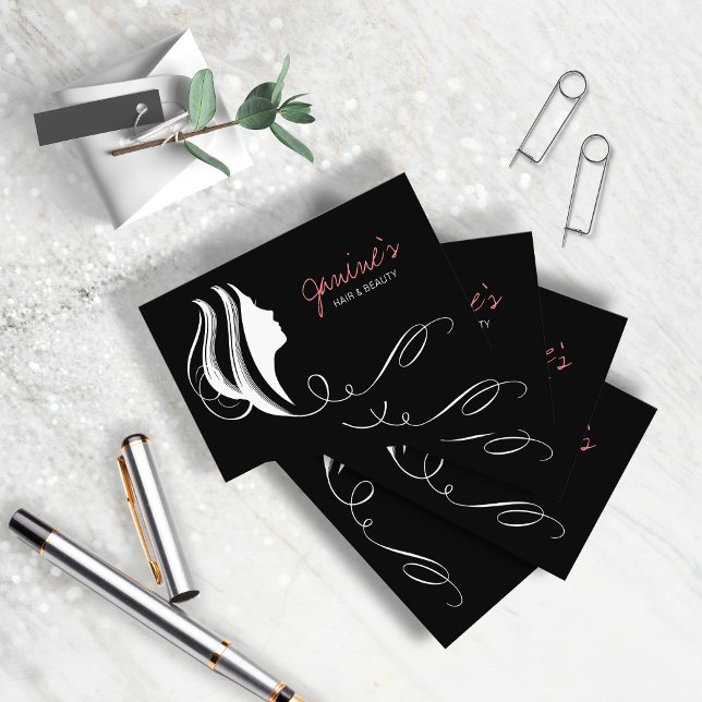 Cartão De Visita Hair & Beauty Silhouette White ID873 (Criador carregado)