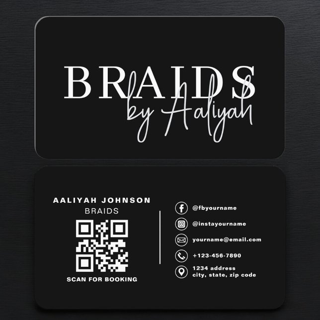 Cartão De Visita Hair Braiding Booking QR Code (Criador carregado)