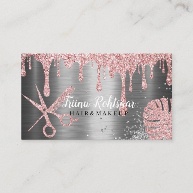 Cartão De Visita HAIR MAKE UP Glitter Rosa (Frente)