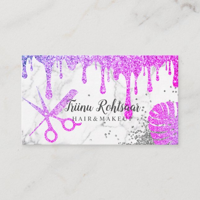 Cartão De Visita HAIR MAKE UP Glitter Rosa (Frente)