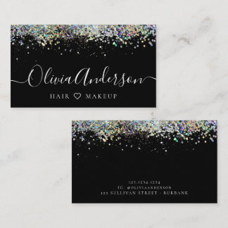Cartão De Visita Hair Makeup Artist Black Holographic Glitter