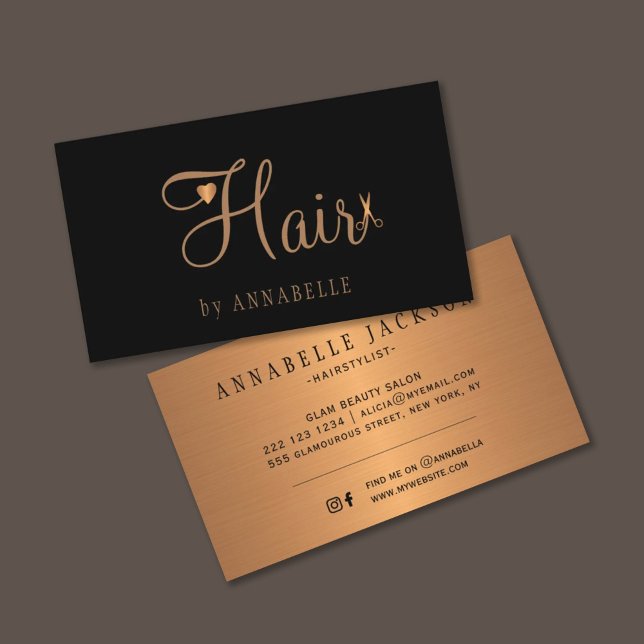 Cartão De Visita Hair salon glam preto-ouro-cabeleireiro metálico (Criador carregado)
