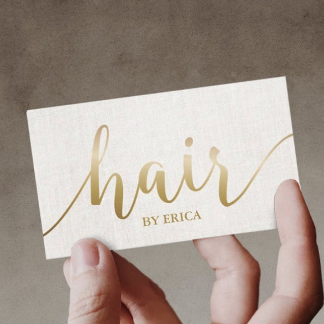 Cartão De Visita Hair Salon Hairstylist Elegante Dourado Script (Criador carregado)