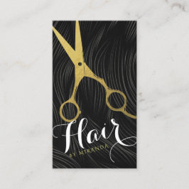 Cartão De Visita Hair Salon Hairstylist Tesoura Dourada Preta Moder