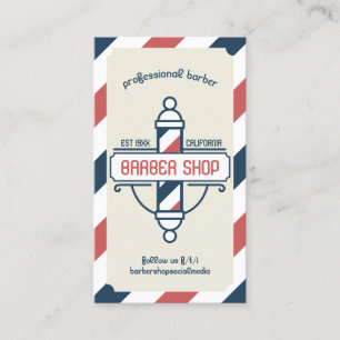 Cartão De Visita Hair Salon Services Vintage Pole Logo Barber