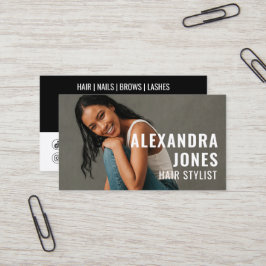 Cartão De Visita Hair Styist Qr Code 2 Ícones sociais Modelo