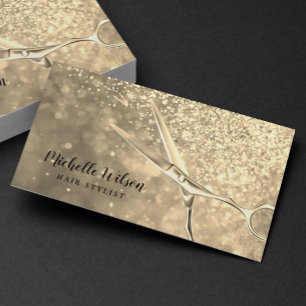 Cartão De Visita Hair Stylist Beauty Salon Moderna Glitter Dourada