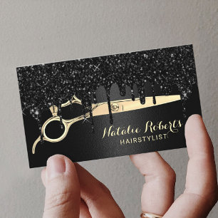 Cartão De Visita Hair Stylist Black Glitter Dica Salon de Beleza