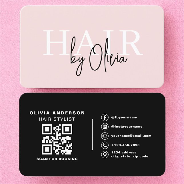 Cartão De Visita  Hair Stylist Blush Pink QR Code (Criador carregado)