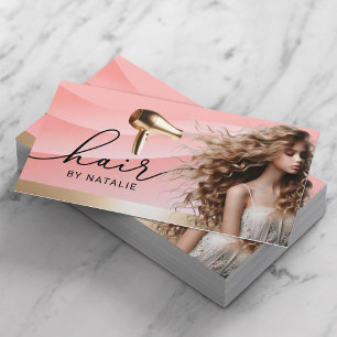 Cartão De Visita Hair Stylist Curvas Rosa Elegantes Salão de Bela M