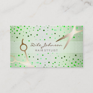 Cartão De Visita Hair Stylist Dourada Glitter Saloon Linen Confetti