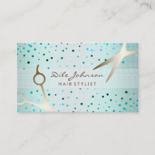 Cartão De Visita Hair Stylist Dourada Glitter Saloon Linen Confetti