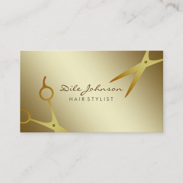 Cartão De Visita Hair Stylist Dourada Glitter Saloon Professional (Frente)
