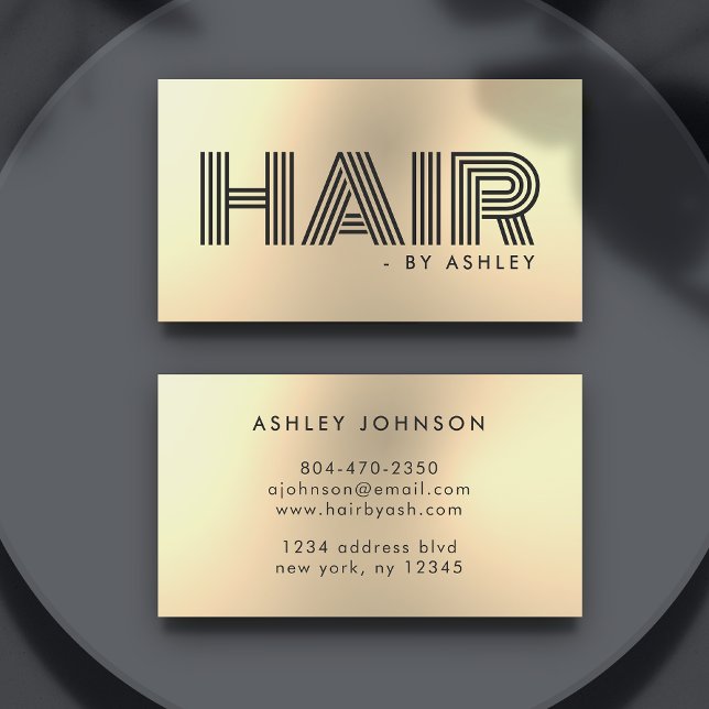 Cartão De Visita Hair Stylist Dourada Moderna Metálico Professional (Hair Stylist Gold Modern Metallic Professional Business Card
)