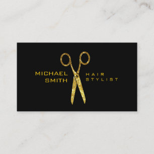 Cartão De Visita Hair Stylist Elegante Dourada Tesoura Luminosa Sal