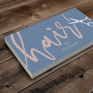 Cartão De Visita Hair Stylist Elegante Script Dusty Blue Pink Salon