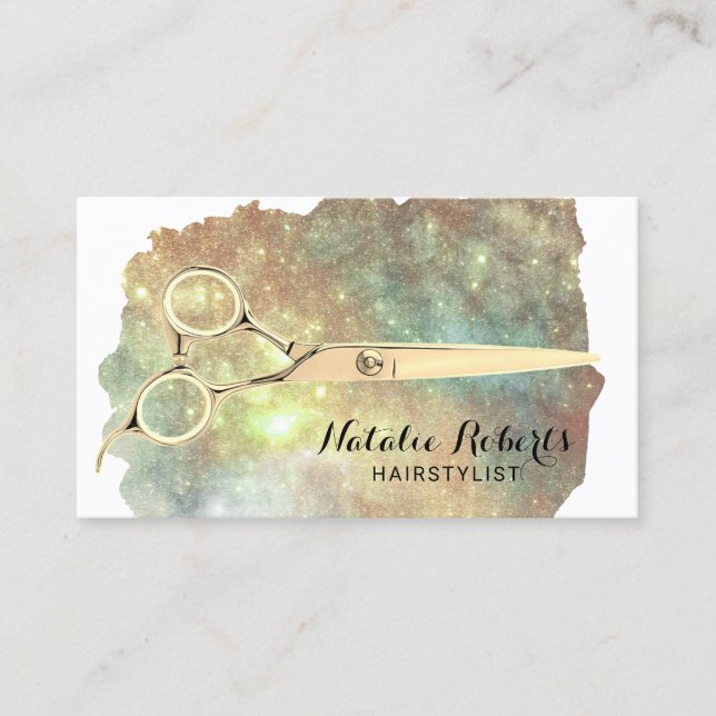 Cartão De Visita Hair Stylist Glam Glitter Dourado Tesoura Salão  (Frente)