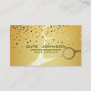 Cartão De Visita Hair Stylist Glitter Confetti Fashion Dourada Faux