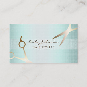 Cartão De Visita Hair Stylist Glitter Dourado Saloon Linen Sea Azul