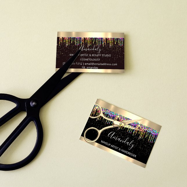 Cartão De Visita Hair Stylist Hairdresser Coiffeur Dourada Tesoura (Hair Stylist Hairdresser Coiffeur Gold Scissors Business Card)