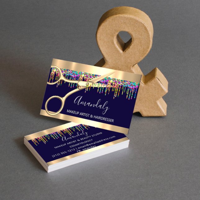 Cartão De Visita Hair Stylist Hairdresser Holograph Drives Blue Mar (Criador carregado)