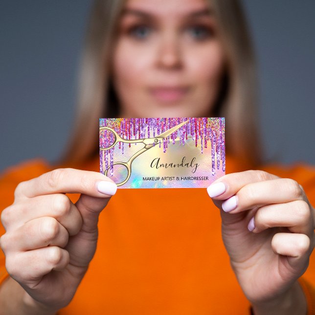 Cartão De Visita Hair Stylist Hairdresser Tesoura Dourada Holograph (Criador carregado)