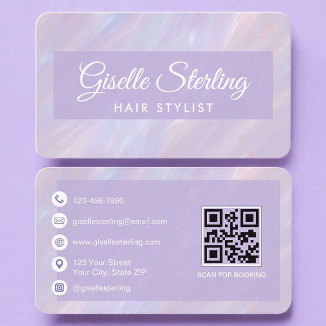 Cartão De Visita Hair Stylist Iridescent QR Code Professional (Criador carregado)
