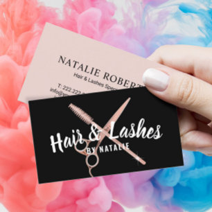 Cartão De Visita Hair Stylist Lashes Beauty Salon Blush Rosa Dourad