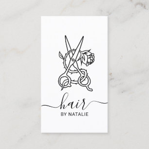 Cartão De Visita Hair Stylist Logotipo de Rosa de Tesoura Típica d