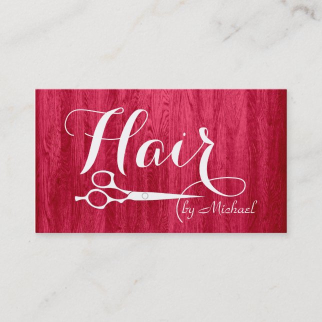 Cartão De Visita Hair Stylist - Madeira Vermelha Moderna Elegante (Frente)