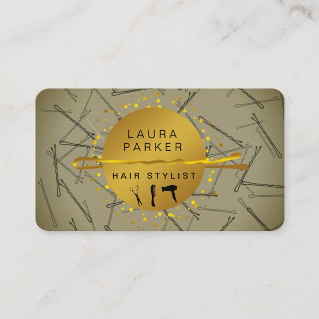 Cartão De Visita Hair Stylist Makeup Artist Salon Bobby Pins (Frente)