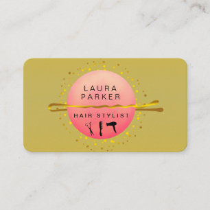Cartão De Visita Hair Stylist Makeup Artist Salon Dourado Verde