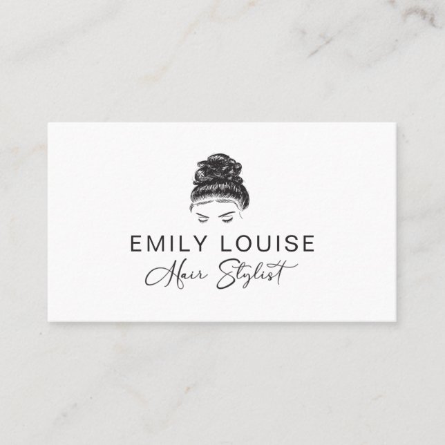 Cartão De Visita Hair Stylist Minimalist Black White Business Card (Frente)