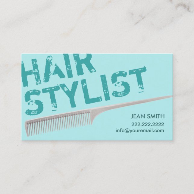 Cartão De Visita Hair Stylist Modern Bold Typografia Turquoise (Frente)