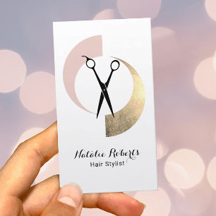 Cartão De Visita Hair Stylist Moderno Dourado Salão de Tesoura Ros