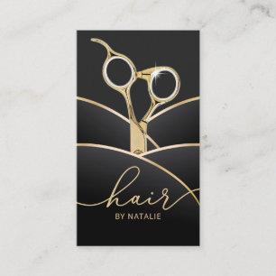 Cartão De Visita Hair Stylist Moderno Preto e Dourado Salão de Cab