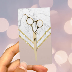 Cartão De Visita Hair Stylist O Mármore Dourado de Tesoura moderno